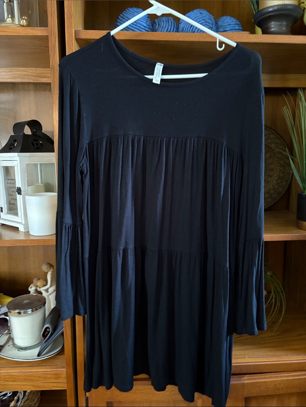 Flamingo Urban Black Long Sleeve Tiered Mini Dress